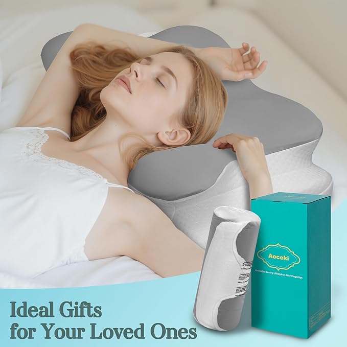 Cervical Neck Pillow for Pain Relief - Ergonomic Bed Pillow for Neck Support, Cooling Contour Orthopedic Memory Foam Pillows for Side Back Stomach Sleepers (Light Grey, Queen-23.2''Lx15.1''Wx4.7''H)