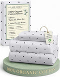 LANE LINEN 100% Organic Cotton Twin XL Sheets Set 3-Piece Pure Percale Bedsheets Bedding Breathable Fits Mattress Upto 15" Deep - Black Polka Dot