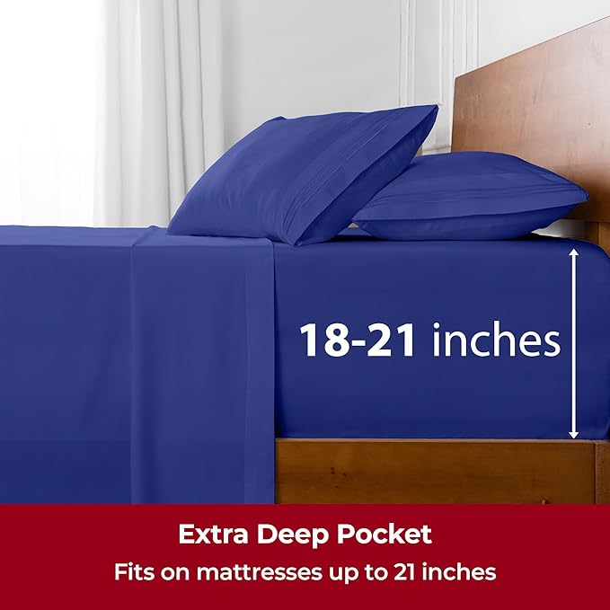 Mellanni Extra Deep Twin XL Sheets - 3 PC Iconic Collection Bedding - Hotel Luxury, Ultra Soft, Cooling Bed Sheets - Wrinkle, Fade, Stain Resistant (Twin Extra Long, Royal Blue)