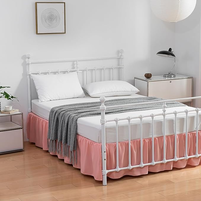 Bed Skirt Twin Size Ruffled Bed Skirt with Split Corners, 18 Inch Drop Dust Ruffle Bed Skirts with Platform, 18 Inch, Peach, Twin Size