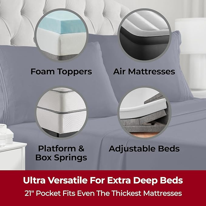Mellanni Extra Deep Full Sheets - 4 PC Iconic Collection Bedding - Hotel Luxury, Ultra Soft, Cooling Bed Sheets - Wrinkle, Fade, Stain Resistant (Full, Navy Blue)