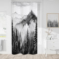 Black Small Stall Misty Pine Forest Shower Curtain 36 x 72, Mountain Foggy Woodland Scenery Tree Narrow Half Size Shower Curtains for Bathroom, Abstract Waterproof Nature-Themed Decor
