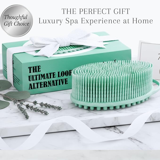Silver Infused Silicone Body Scrubber Shower - Gentle Back Scrubber Soft Bristles - Avilana Premium Dual Sided Bath Brush Massage - Advanced Material Loofah Alternative - Gift Women Men