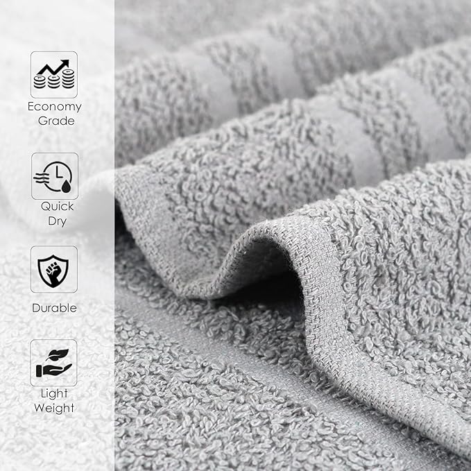Hand Towels (Pack of 24) Grey Economy Salon Towels - 100% Cotton Spa Towel – 16 x 27 Inches Highly Absorbable, Facial, Gym, Hair Towels Face Towels Bulk