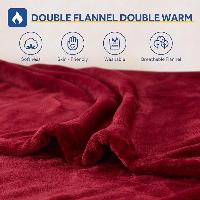 Sealy Heated Blanket Electric Throw 50"x60", Soft Double Flannel Electric Blanket with 6 Heat Levels & 2-10 Hours Auto Shut Off, Machine Washable, Even Heat Distribution, Red