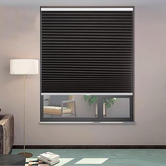 MYshade 1.5-Inch Cellular Cordless Blackout Shades,Thermal Insulating Noise Reducing Waterproof Blinds,Honeycomb Window Treatments for Indoor Light Control (Black-47 W x 72" H)