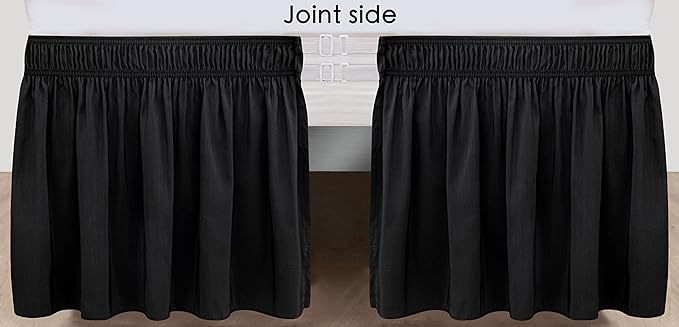Biscaynebay Wrap Around Bed Skirts with Split Corners for Full Beds 17" Drop, Black Elastic Dust Ruffles Easy Fit Wrinkle & Fade Resistant Silky Luxurious Fabric Solid Machine Washable