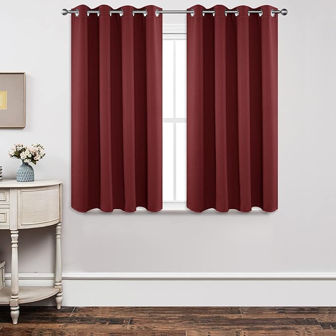 Joydeco Blackout Curtains 54 Inch Length 2 Panels Set, Thermal Insulated Long Curtains 2 Burg, Room Darkening Grommet Drapes for Living Room Bedroom Window (W52 x L54 Inch, Burgundy Red)