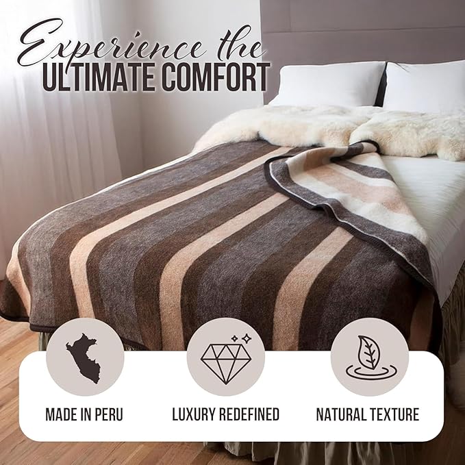Natural Alpaca & Sheep Wool Blanket – Twin Size – Heavyweight Warmth, Thick, Breathable, Natural Texture & Scent, 63 x 84 Inches, 4.2 lbs – Made in Peru