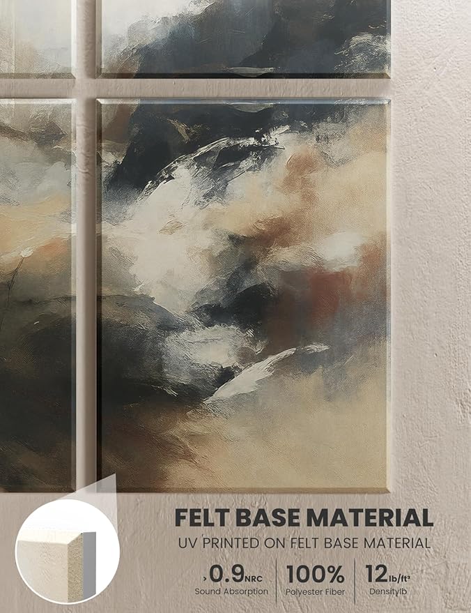 Wall Art Acoustic Panels,35''X24''Soundproof Wall Panels-8-Pack with 50 Adhesive Tabs, Decorative Sound Absorbing Panels for Living Room and Recording Studio, Offices-Silent Fjord