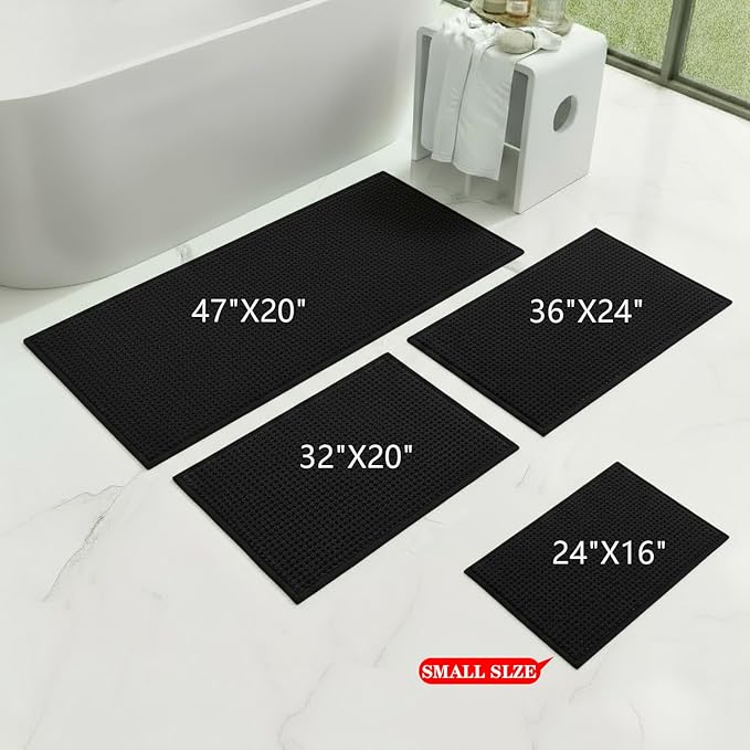 Bathroom Rugs Non Slip Washable, Super Absorbent Thin Bath Mat for Small Quick Dry Low Pile Bathroom Rug, (Black, 32″x20″)