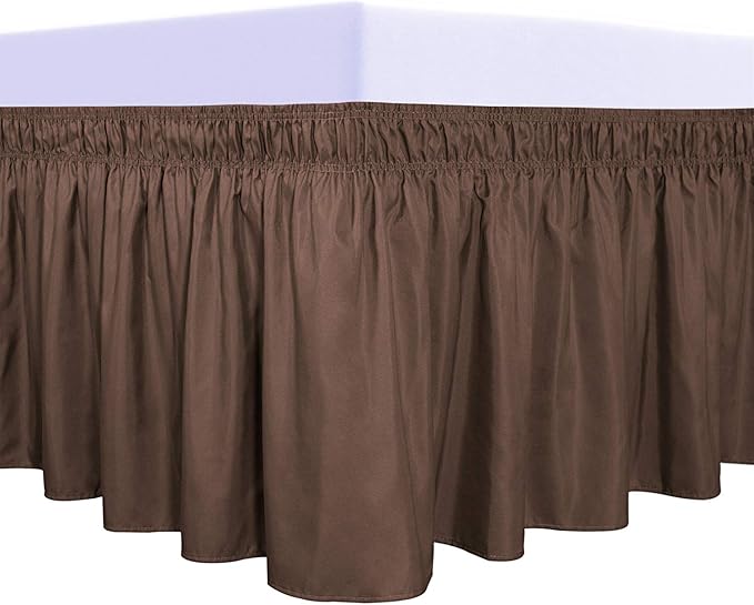 PureFit Wrap Around Ruffled Bed Skirt with Adjustable Elastic Belt - 22 Inch Drop Easy to Put On, Wrinkle Free Bedskirt Dust Ruffles, Bed Frame Cover for Twin,Twin XL and Full Size Beds, Brown