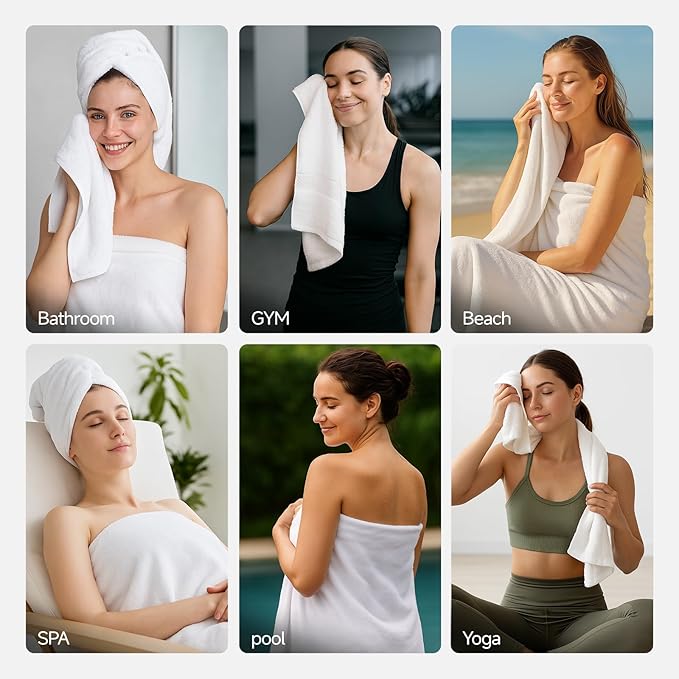 REDKISS Luxury Bath Towel Set of 8 Pieces - 100% Cotton, Super Absorbent, Quick-Dry | 2 XL Bath Sheets (35x70 in), 2 Hand Towels, 4 Washcloths | Hotel & Spa Quality-White