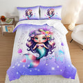 Cute Mermaid Pattern Full Comforter Set,Star Jellyfish Ocean Themed Bedding Sets for Kids Toddlers Girls Boys Room Decor,Princess Bedding with 2 Pillowcases.