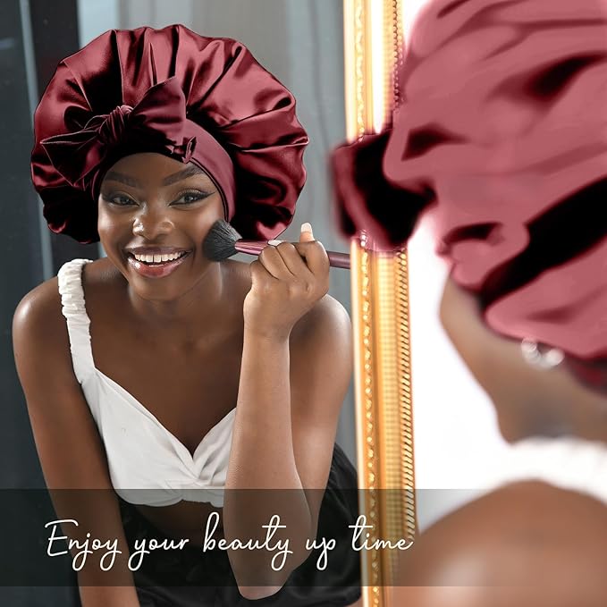 YANIBEST Silk Bonnet for Sleeping Women Adjustable Double Layer Satin Bonnet Reduce Friction Prevent Frizz Natural Curly Hair