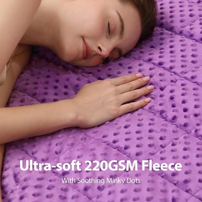 Minky Dot Weighted Blanket for Adults Twin Size 15 lbs, Warm Sherpa Snuggle Heavy Blanket for Autumn Winter with Glass Beads, Great for Stress Relief and Sleep Promotion, Purple 48 x 72 inches