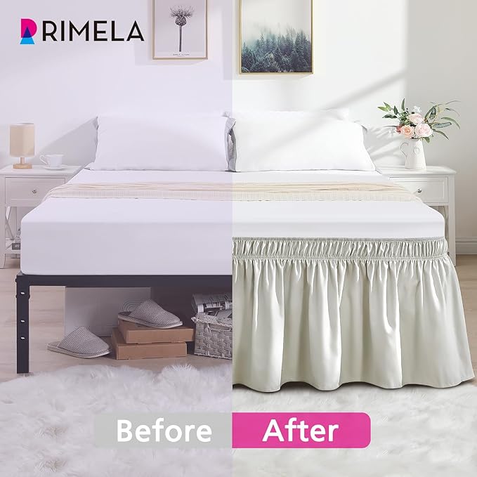 RIMELA Light Grey Bed Skirt King Size 18 Inch Drop, Wrap Around Elastic Bedskirt, Dust Ruffle for Adjustable Bed Base Machine Washable Easy to Install Bed Skirts