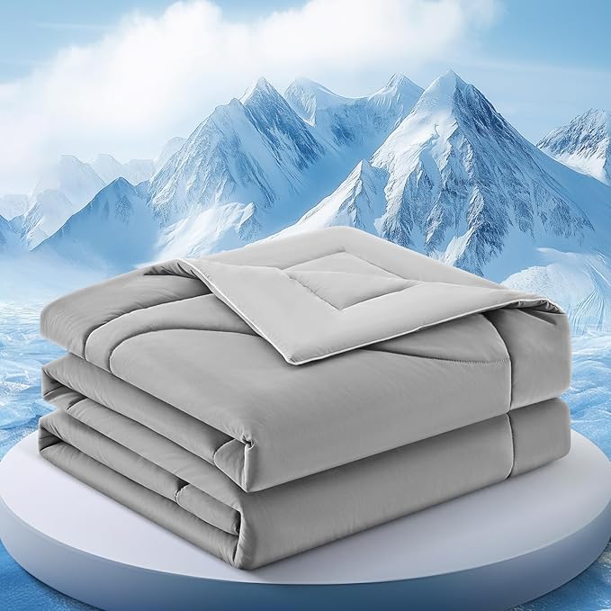 Cooling Comforter King Size, Double-Sided Cooling Blanket for Hot Sleepers & Night Sweats, Arc-Chill Q-Max > 0.4 Breathable Ice Blanket, Lightweight Cold Comforter (108''x90'', Light Grey)
