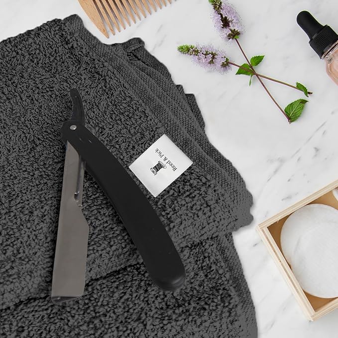 Reed&Pick 24 Pack Dark Grey Hand Towels 100% Cotton Spa Towels – 16x26 inches Highly Absorbable Facial Gym Towel Hair Towels and Face Bulk Small Towel (Not Bleach Proof)