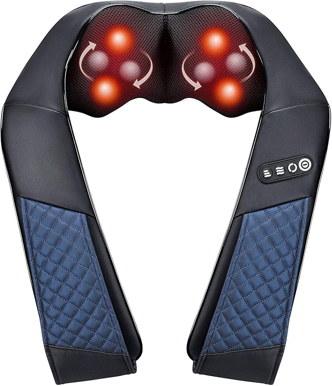 Neck and Shoulder Massager with Heat Shiatsu Back Massage Pillow with 3D Deep Tissue Kneading for Foot, Legs, Body Muscle Pain Relief, Use at Home, Office & Car