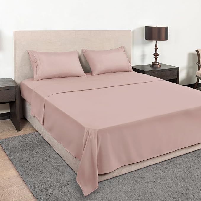 Mejoroom Twin XL Sheet Set - Hotel Luxury Microfiber Sheet & Pillowcase Sets Fits College Dorm Room Mattress - Soft, Breathable, Wrinkle & Fade Resistant - 3 Piece (Dusty Pink)