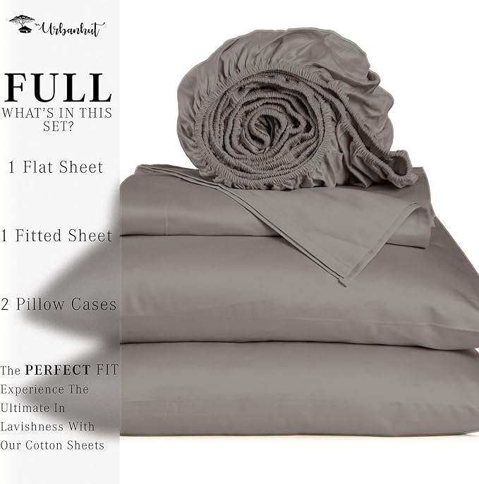 URBANHUT 1000 Thread Count Egyptian Cotton Sheets Full Size, Long Staple Soft & Breathable, 4 Pc Bed Sheet Sets, Luxury Hotel Sateen Sheets Fits 16" Deep Pocket - Dark Grey