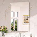 Keonjinn Brushed Nickel Mirror 24” x 36” Silver Bathroom Mirror for Over Sink, Rounded Rectangle Farmhouse Vanity Mirror with Metal Frame, HD Tempered Glass Decorative Wall Mirror(Horizontal/Vertical)