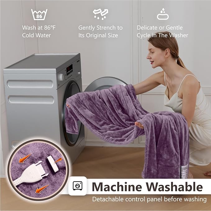 Wapaneus Electric Blanket 62”x84” Flannel Heated Blanket Twin Size with 5 Heating Settings 10 Hours Auto-Off, Fast-Heating, ETL Listed, Machine Washable, Purple