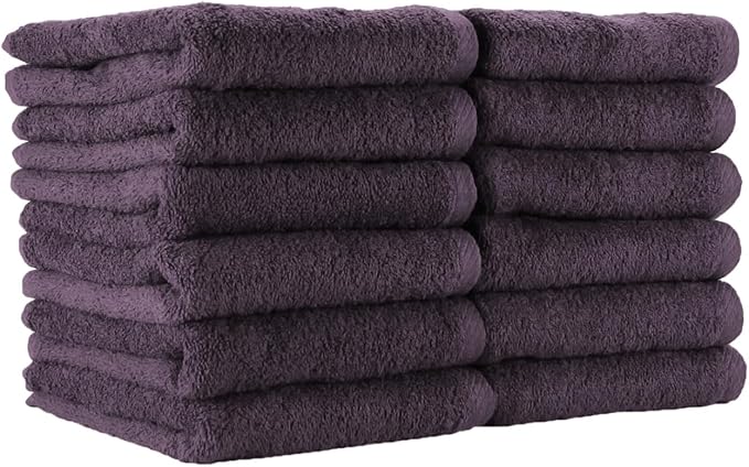 Arkwright Bleach Proof Salon Towels - Pack of 12 - Highly Absorbent, 100% Cotton, Quick Dry Spa Face Towel for Hair Stylist, Barber, Pedicure, and Esthetician, 16 x 27 in, Eggplant