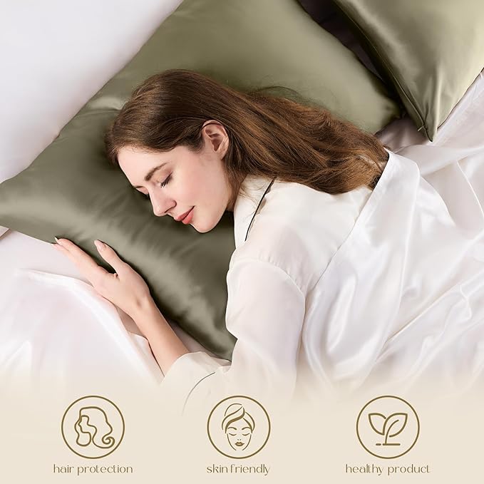 ZIMASILK 100% Pure Mulberry Silk Pillowcase for Hair and Skin Health,Soft and Smooth,Both Sides Premium Grade 6A Silk,600 Thread Count,with Hidden Zipper,1pc (King 20''x36'',Olive Grey)