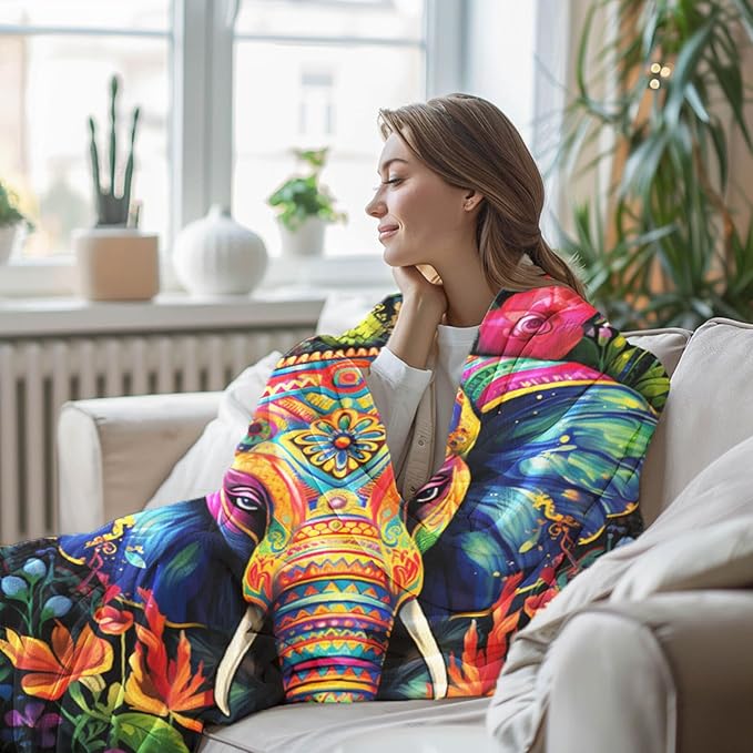 Elephant Throw Blanket, Elephant Gifts for Women Men Adults, Lightweight Soft Fleece Decor, Printed, Washable, No-Pilling, 40x50 inches