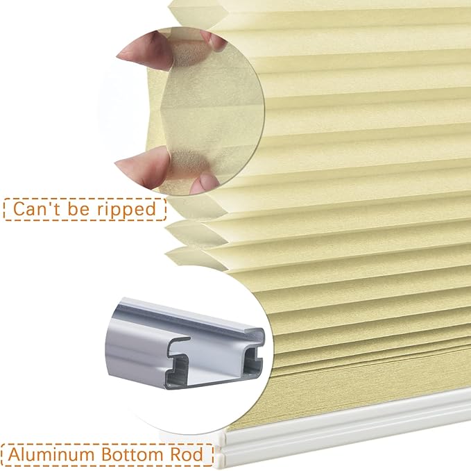 Persilux Light Filtering Cellular Shades Cordless Honeycomb Window Shades Bottom Up Dirt Proof Privacy Window Blinds for Windows, Bedroom and Living Room, Beige, 24" W x 80" H