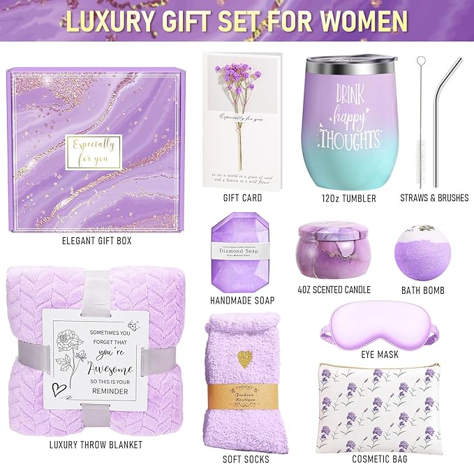 Happy Birthday Gifts for Women Self Care Gift, Relaxing Care Package Spa Gift Basket, Valentines Day, Mothers Day, Christmas, Birthday Gifts for Women Mom Her Friend Sister Wife