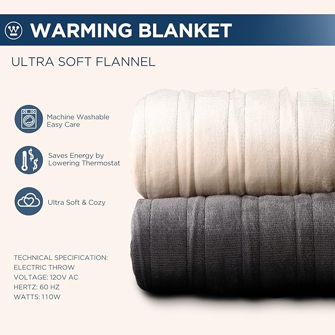 Westinghouse Electric Blanket King Size, Super Cozy Soft Flannel 100"" x 90"" Heated Blanket with 10 Fast Heating Levels & 1-12 Auto-Off, Machine Washable, ETL&FCC Certification, Beige