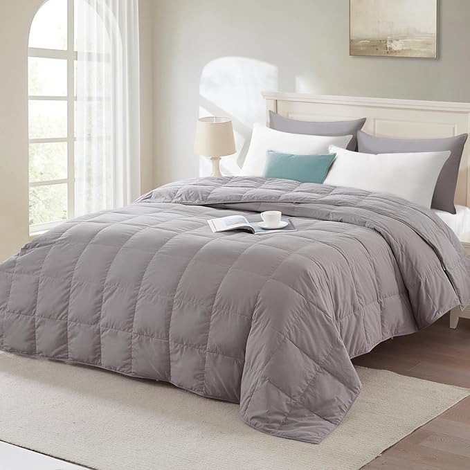 Globon Summer Down Blanket King Size, Extra Lightweight Comforter/Duvet Insert for Hot Sleepers, Noiseless & Extra Soft,12 Ounce Fill Weight, Grey