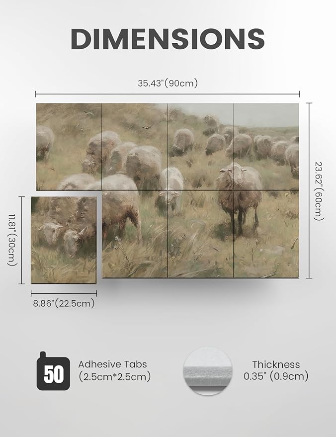 Wall Art Acoustic Panels,35''X24''Soundproof Wall Panels-8-Pack with 50 Adhesive Tabs, Decorative Sound Absorbing Panels for Living Room and Recording Studio, Offices-Hillside sheep