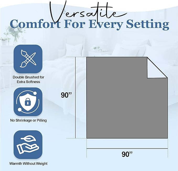 Thermee Micro Flannel Full/Queen Size Blankets, Lightweight All Seasons Cozy Blanket, Throw Blankets for Home and Living Room, Comfy & Soft Blanket for Couch, Machine Wash, No Pilling – Slate Grey