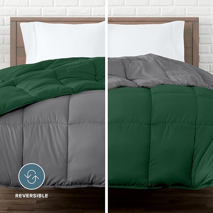 Bare Home Full Comforter - Reversible Colors - Goose Down Alternative - Ultra-Soft - Premium 1800 Series - All Season Warmth - Bedding Comforter (Full, Grey/Forest Green)