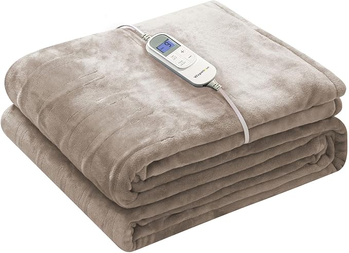 Wapaneus Electric Blanket 62”x84” Flannel Heated Blanket Twin Size with 5 Heating Settings 10 Hours Auto-Off, Fast-Heating, ETL Listed, Machine Washable, Mushroom
