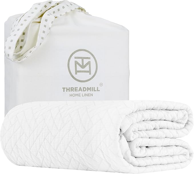 Threadmill Luxury Cotton Blankets for Twin Size Bed | All-Season 100% Cotton Twin Blanket for Bed | Criss Cross Jacquard Lightweight, Soft & Cozy Coverlet, 350GSM, 68 x 90 inches | White