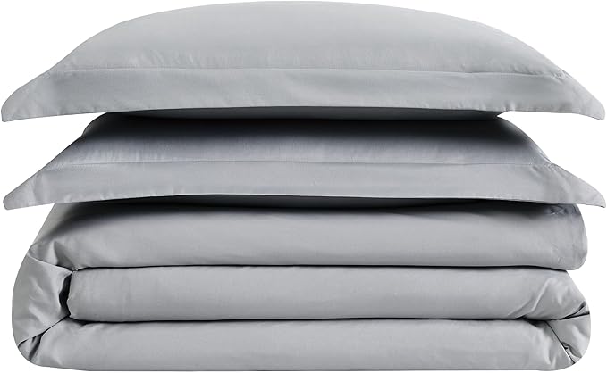 London Fog Garment Washed Solid Duvet Set Grey Microfiber 3-Piece Full/Queen Duvet Set, Solid Themed, Adult and Teen, Oeko-TEX Certified
