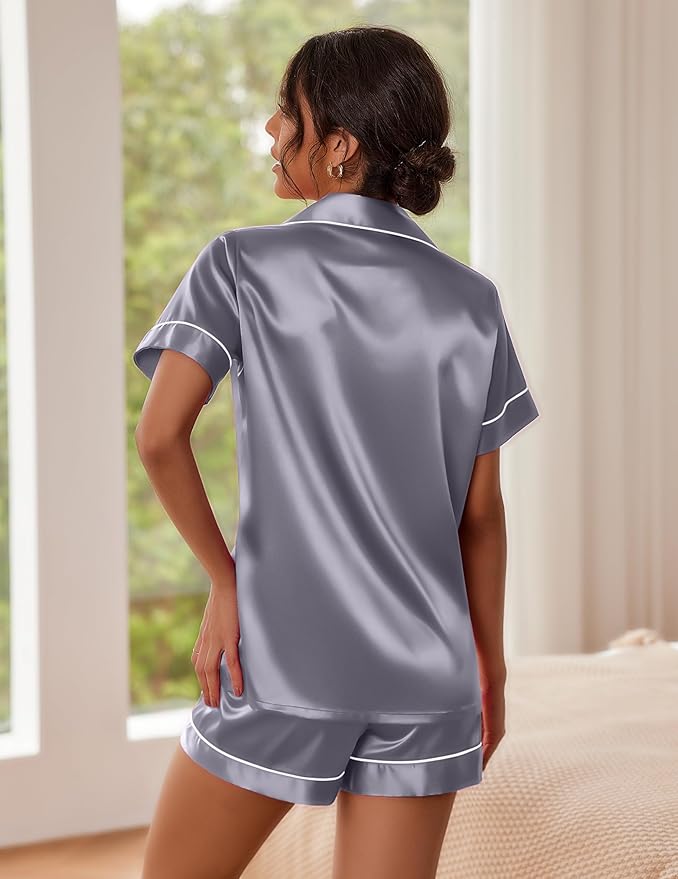 Ekouaer Pajamas for Women Set Silk Satin Pjs Shorts Sleepwear 2 Piece Loungewear S-XXL