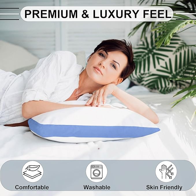 GOLD TEXTILES Premium Queen Size Bed Pillow Set of 2 - Luxury Hotel Collection, Soft & Firm Support for Side Sleepers, Down Alternative, Fluffy & Plush Pillows for Sleeping (Blue, Pack of 2)