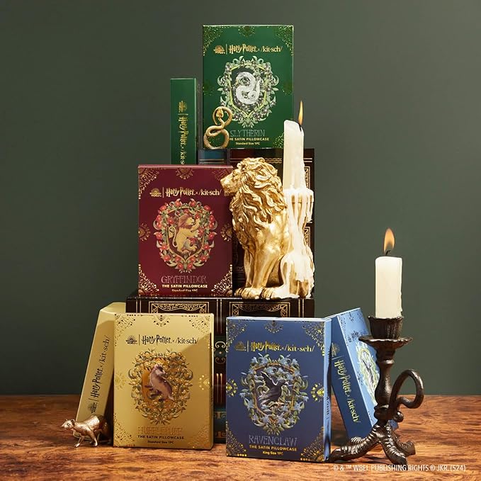 Kitsch x Harry Potter Slytherin Satin Pillowcase w/Zipper for Hair & Skin – Double-Sided, Softer Than Silk, Wrinkle-Free, Machine Washable, Frizz Control, Breakout Prevention - Queen/Standard(19x26)