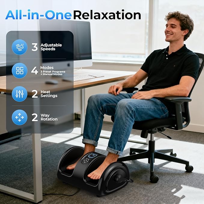 Foot Massager Machine with Heat - Shiatsu Deep Kneading for Foot Relaxation, 3 Speed & 4 Modes, Versatile Control Methods, Gift for Men Women