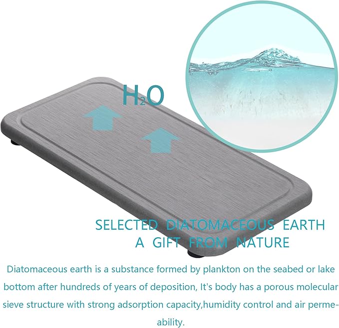 2 Pcs Water Absorbing Stone Trays, Kitchen/Bathroom Sink Soap Dish, Diatomite Tray Used for Hand Soap & Cosmetic Bottles in The Modern Home, 4" W x 8.3" L, Gray