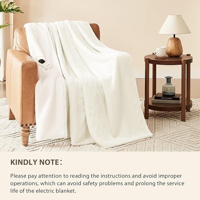 Homemate Electric Heated Blanket King Size - 100"x90" Heating Blanket King Size Dual Control 1/2/4/6/8 Hours Auto-Off 10 Heat Level Over-Heat Protection Flannel Sherpa ETL Certification