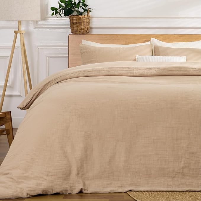 100% Sandwashed Cotton Twin Duvet Cover, Soft Twin Size Duvet Cover Set 3 Pieces with Zipper Clousre & Corner Buttons (Linen, Twin 69 x 90)
