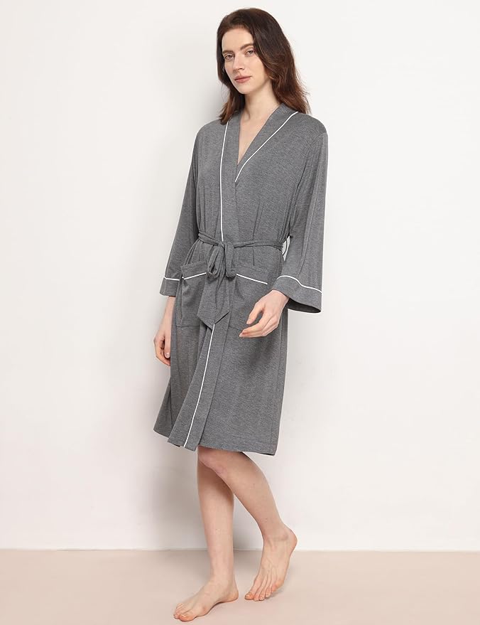GYS Premium Viscose from Bamboo Robe for Women Long Sleeve Bathrobes Soft Kimono Robes