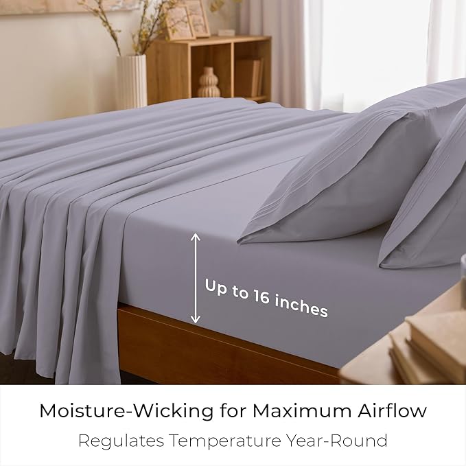 Mellanni Queen Sheets Set - 4 PC Iconic Collection Bedding - Hotel Luxury, Extra Soft, Cooling Bed Sheets - Wrinkle, Fade, Stain Resistant (Queen, Lavender)